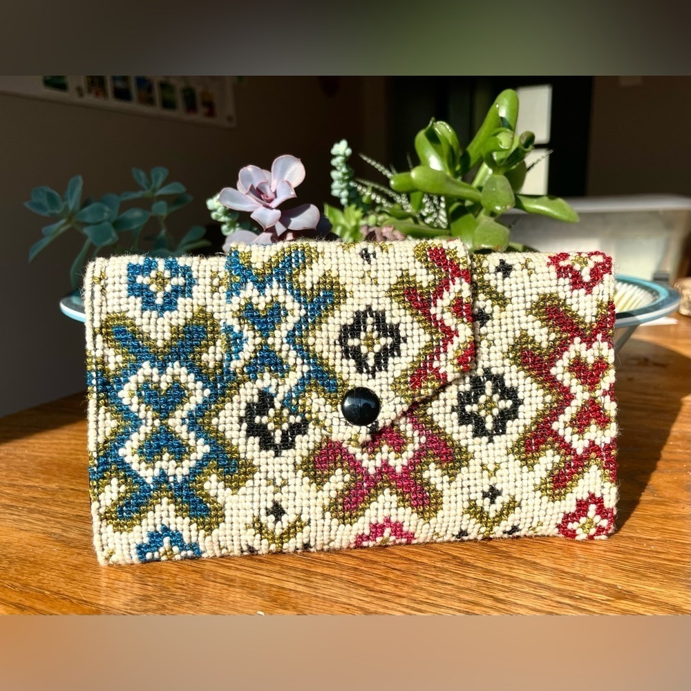 Vintage Creative House Aztec Beaded Tapestry Trifold Wallet | 1960s | Southwest